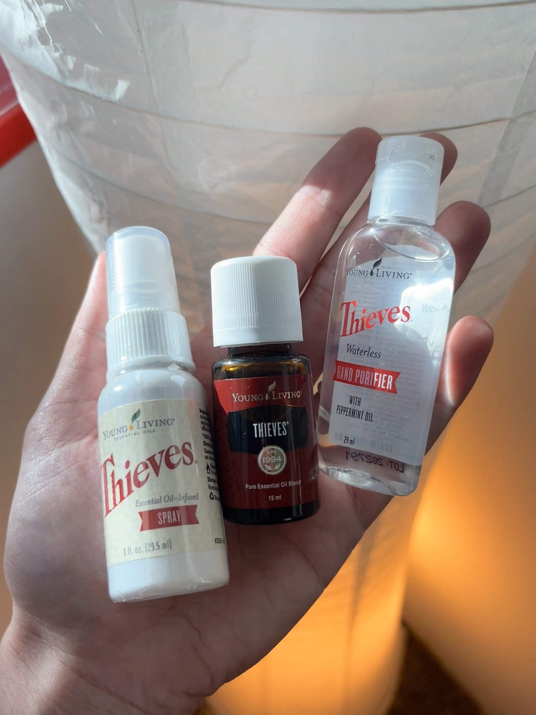 Young Living Thieves spray, oil and hand purifier