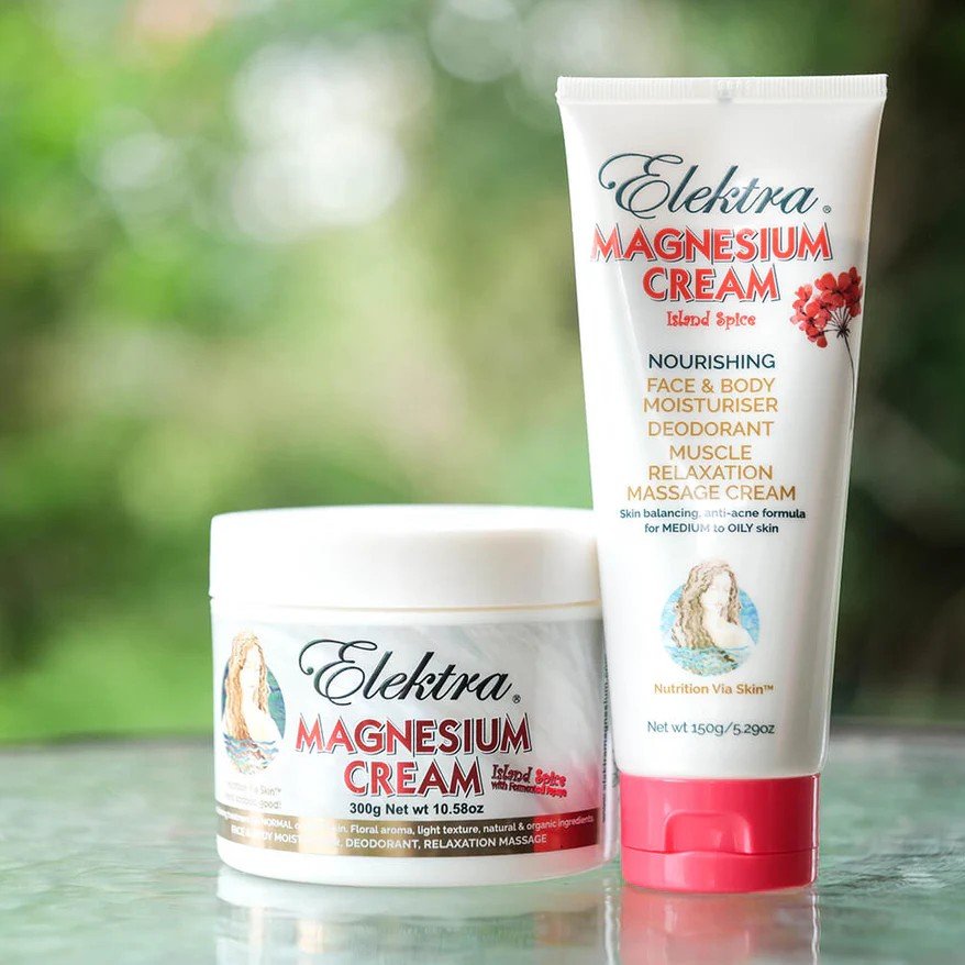 Elektra Island Spice Magnesium Cream tube and jar
